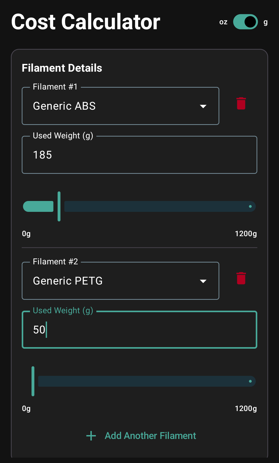 3DPrintProfit app screenshot